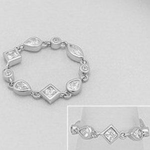 2.3g Solid Sterling Silver Bezel Set CZ Chain Ring